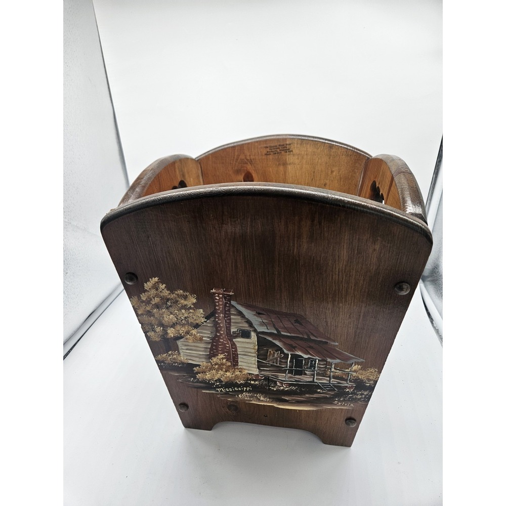 Handpainted Heavy‎ Wooden Wastebasket / Storage Box